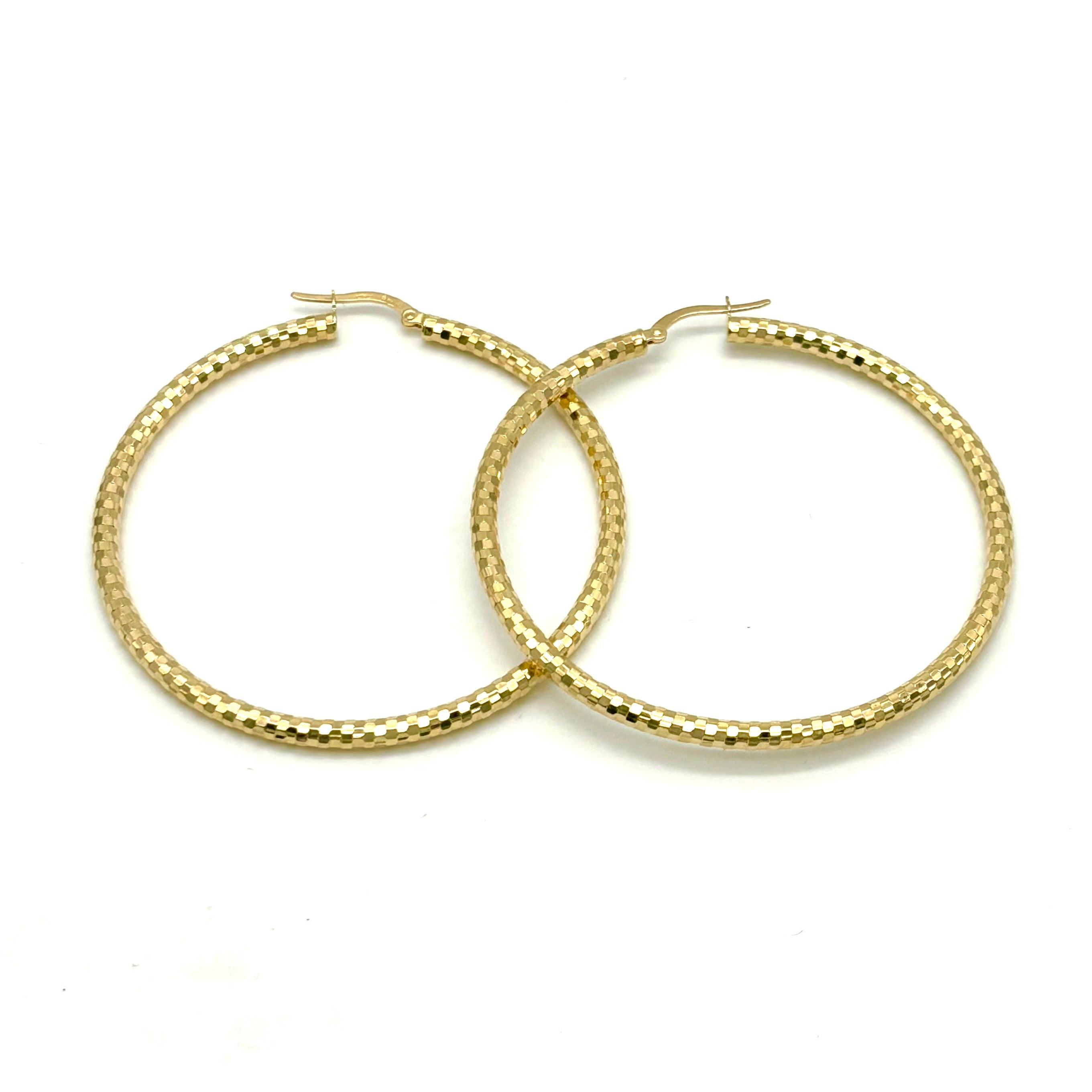 18K GOLD AUGUSTA LARGE DIAMOND CUT HOOP EARRINGS - HANDMADE IN ITALY
