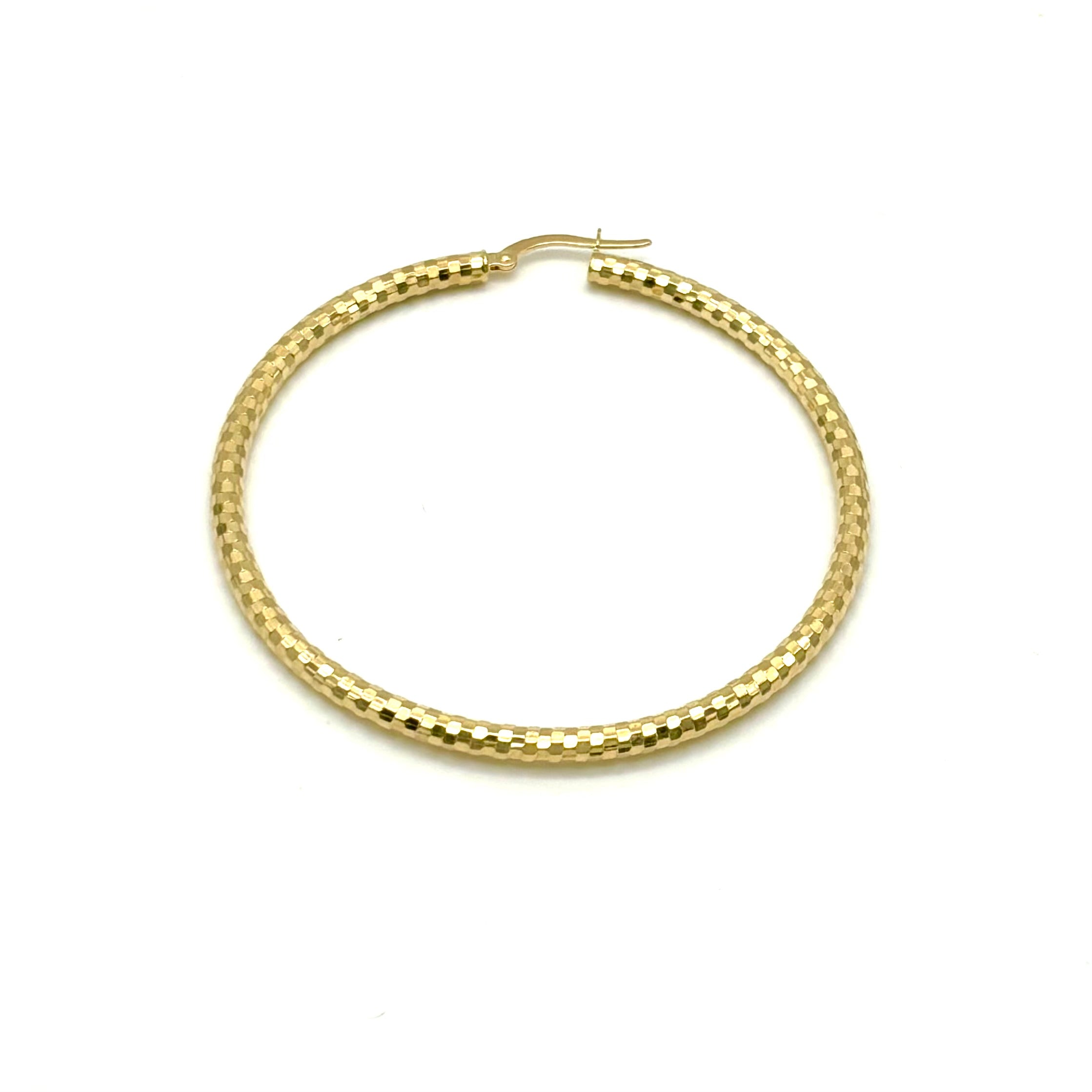 18K GOLD AUGUSTA LARGE DIAMOND CUT HOOP EARRINGS - HANDMADE IN ITALY