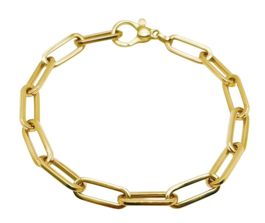 18K GOLD PAPER CLIP CHAIN BRACELET - HANDMADE IN ITALY