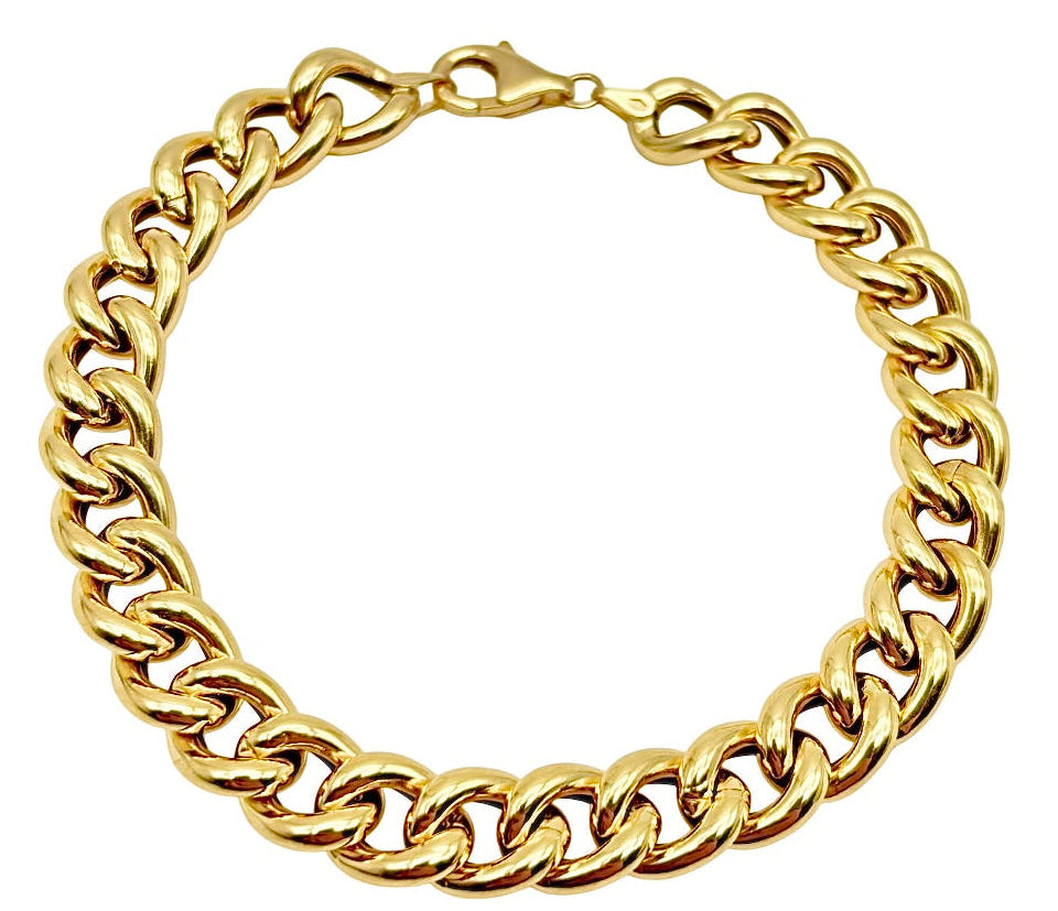 18K GOLD RIVIERA CUBAN CHAIN BRACELET - HANDMADE IN ITALY