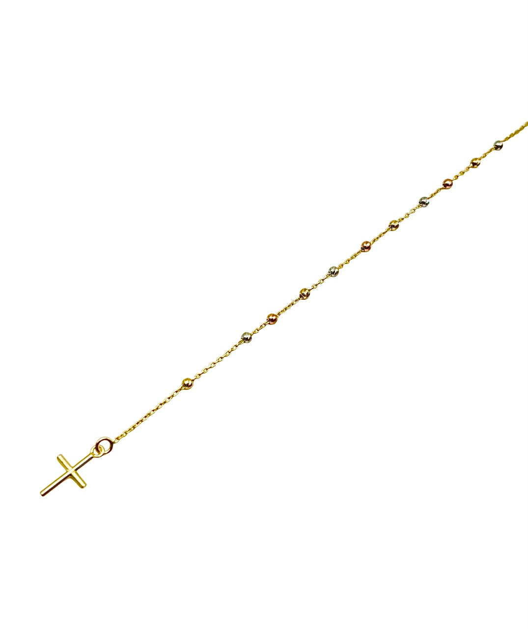 18K TRI-COLOR GOLD BEADED ROSARY BRACELET - HANDMADE IN ITALY