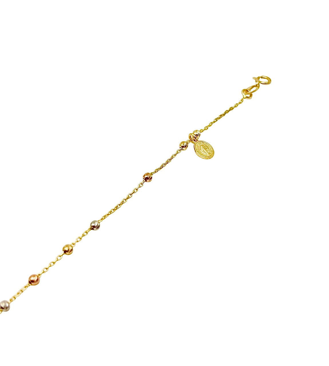 18K TRI-COLOR GOLD BEADED ROSARY BRACELET - HANDMADE IN ITALY