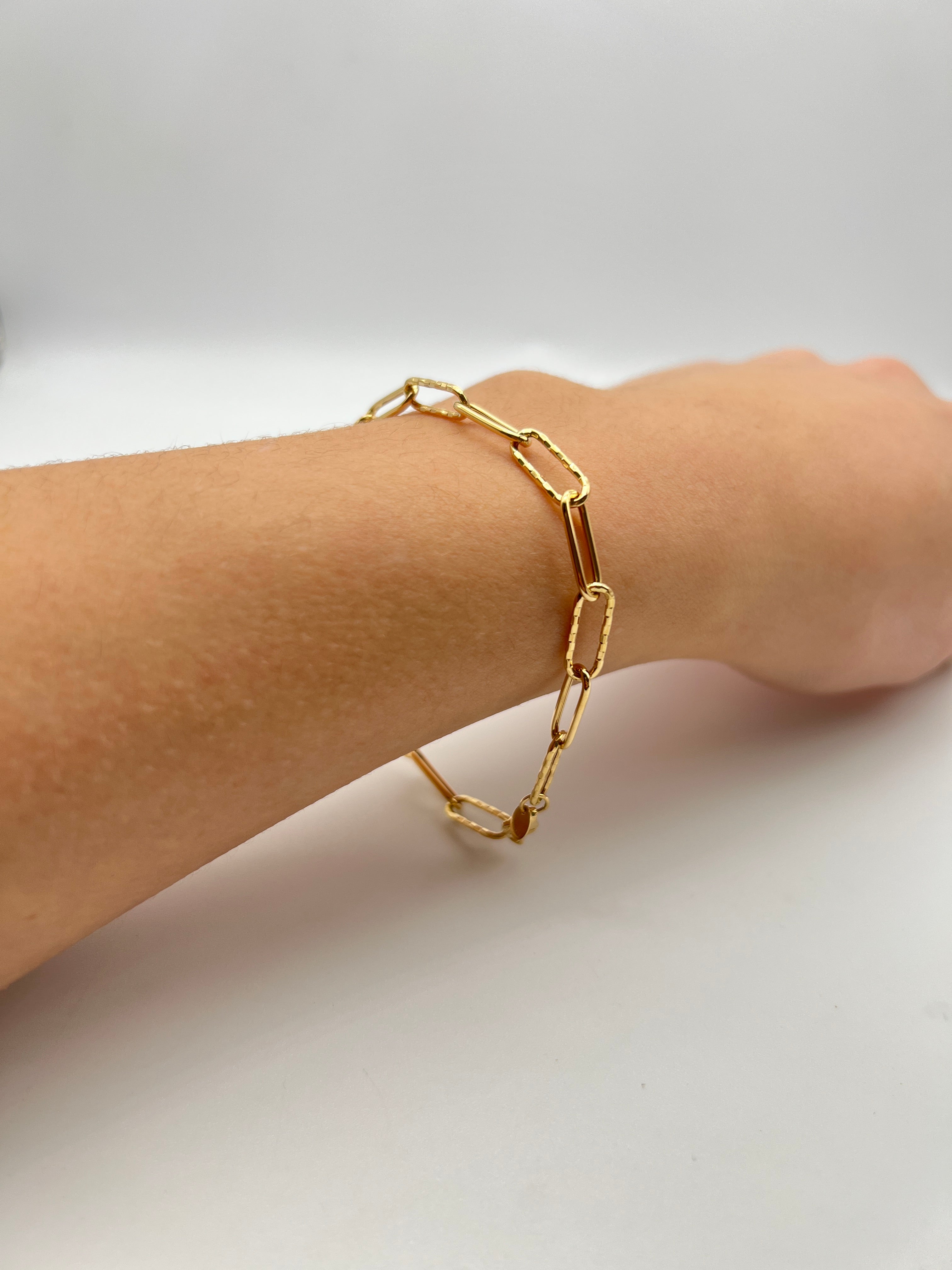 18K GOLD PAPER CLIP CHAIN BRACELET - HANDMADE IN ITALY