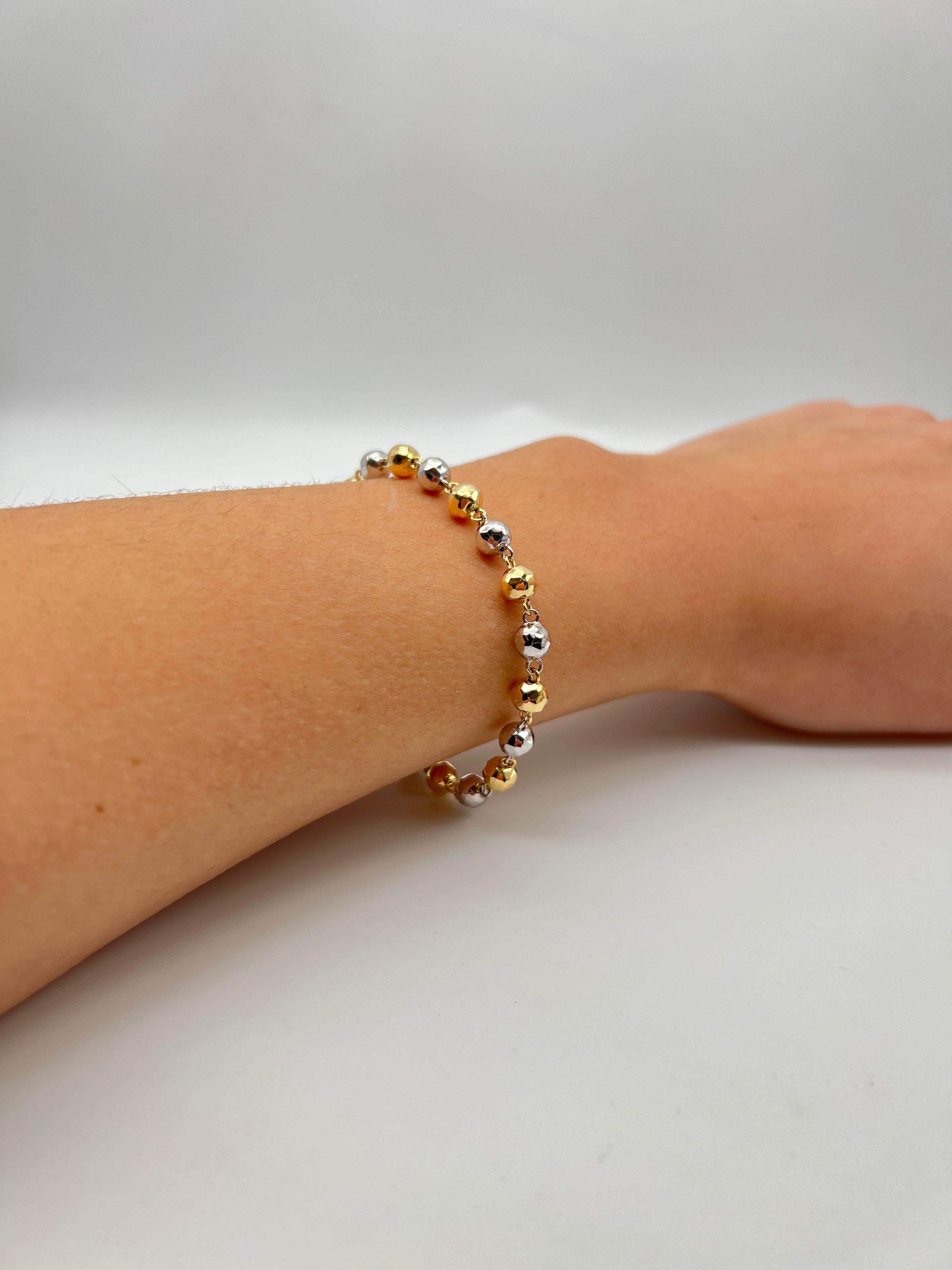 18K GOLD TWINS HAMMERED SPHERES BRACELET - HANDMADE IN ITALY