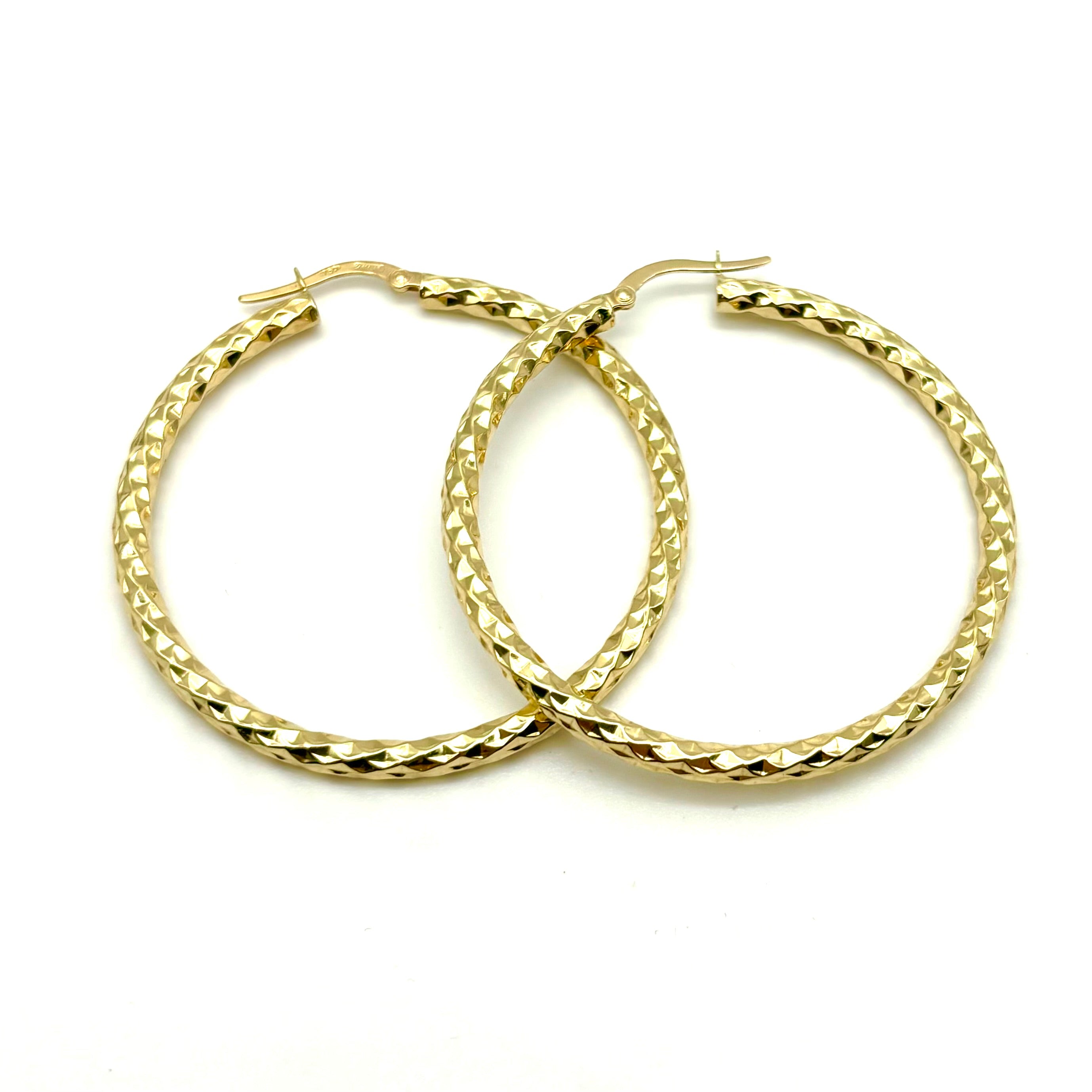 18K GOLD HAMMERED HOOP EARRINGS - HANDMADE IN ITALY