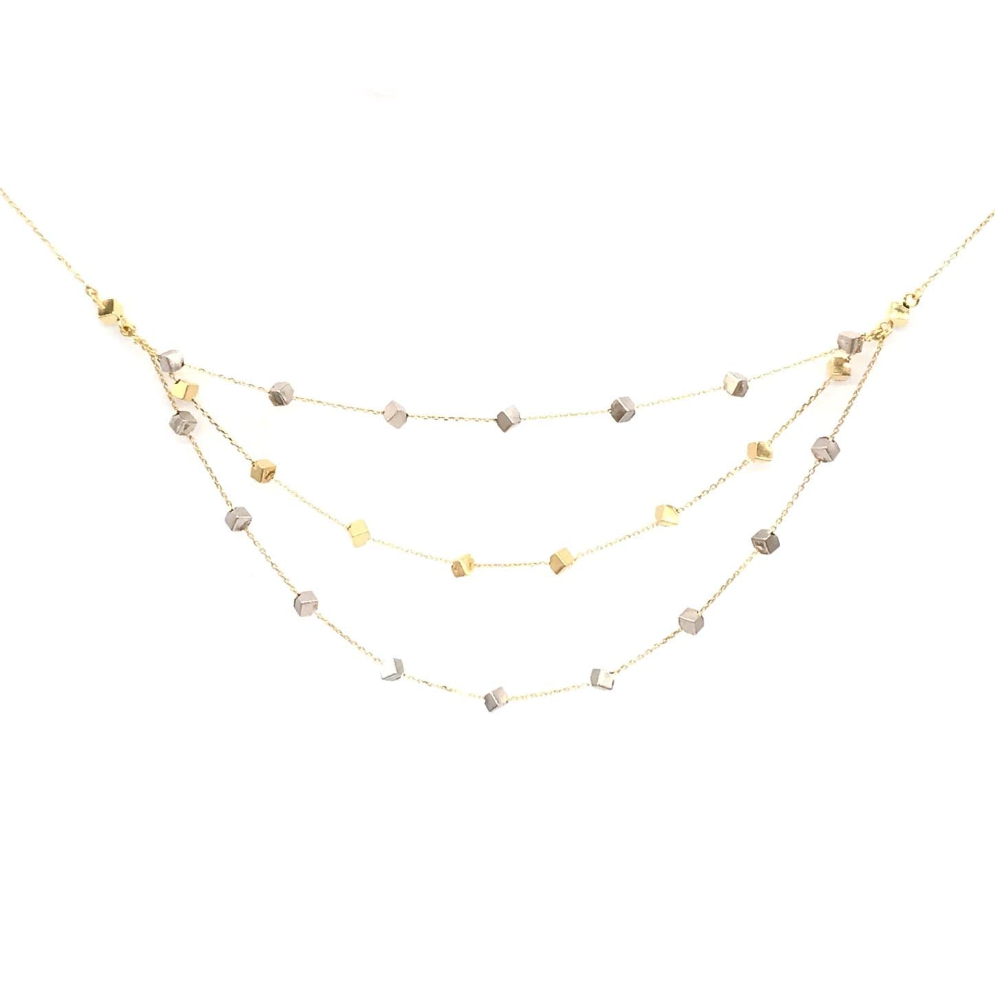 18K GOLD THREE LAYERS CUBES NECKLACE - HANDMADE IN ITALY