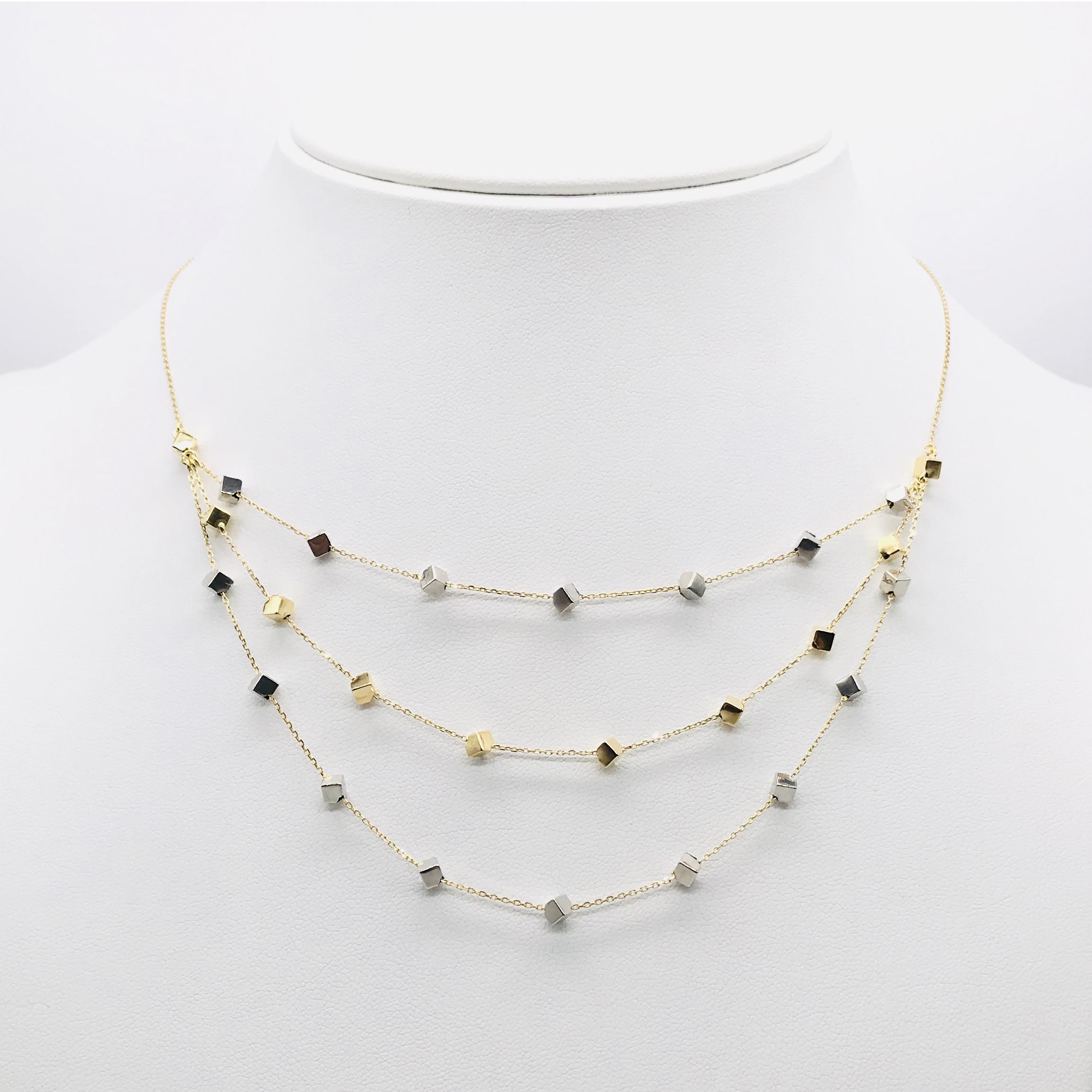 18K GOLD THREE LAYERS CUBES NECKLACE - HANDMADE IN ITALY