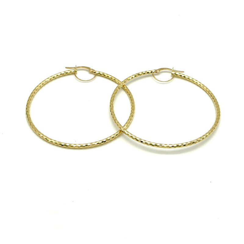 18K GOLD BERNARDINE LARGE DIAMOND CUT HOOP EARRINGS - HANDMADE IN ITALY