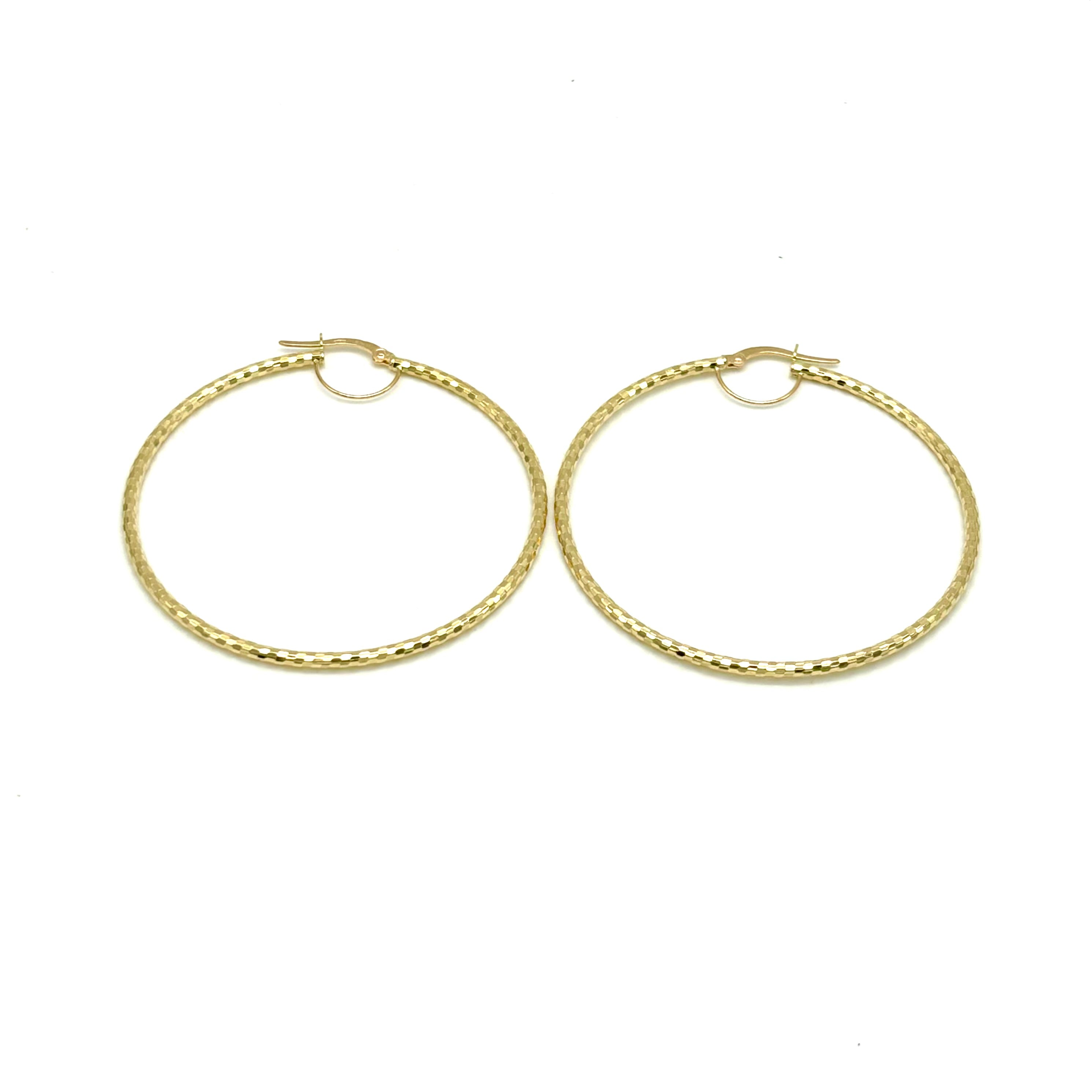 18K GOLD BERNARDINE LARGE DIAMOND CUT HOOP EARRINGS - HANDMADE IN ITALY