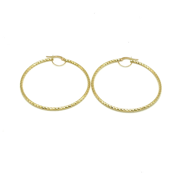 18K GOLD BERNARDINE LARGE DIAMOND CUT HOOP EARRINGS - HANDMADE IN ITALY