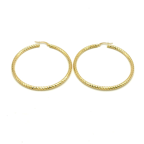 18K GOLD AUGUSTA LARGE DIAMOND CUT HOOP EARRINGS - HANDMADE IN ITALY