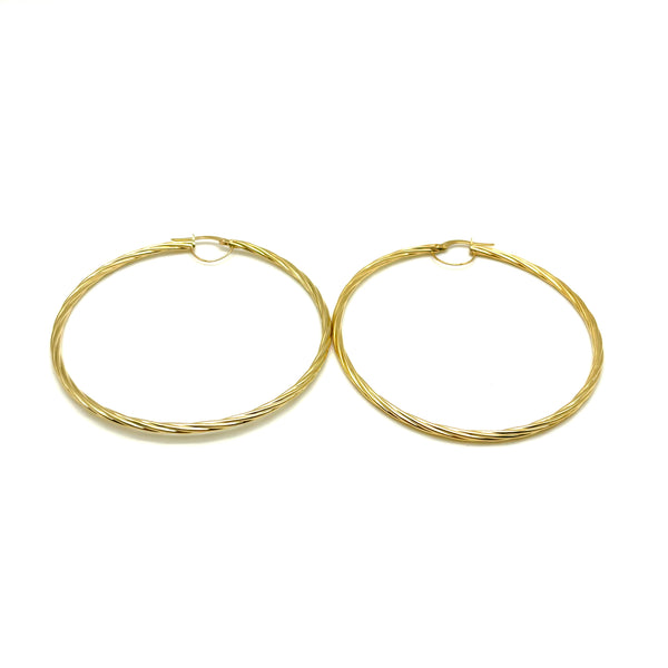 18K GOLD AMBER LARGE TWISTED HOOP EARRINGS - HANDMADE IN ITALY