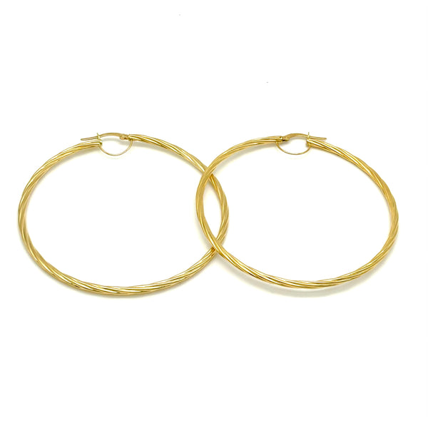 18K GOLD AMBER LARGE TWISTED HOOP EARRINGS - HANDMADE IN ITALY