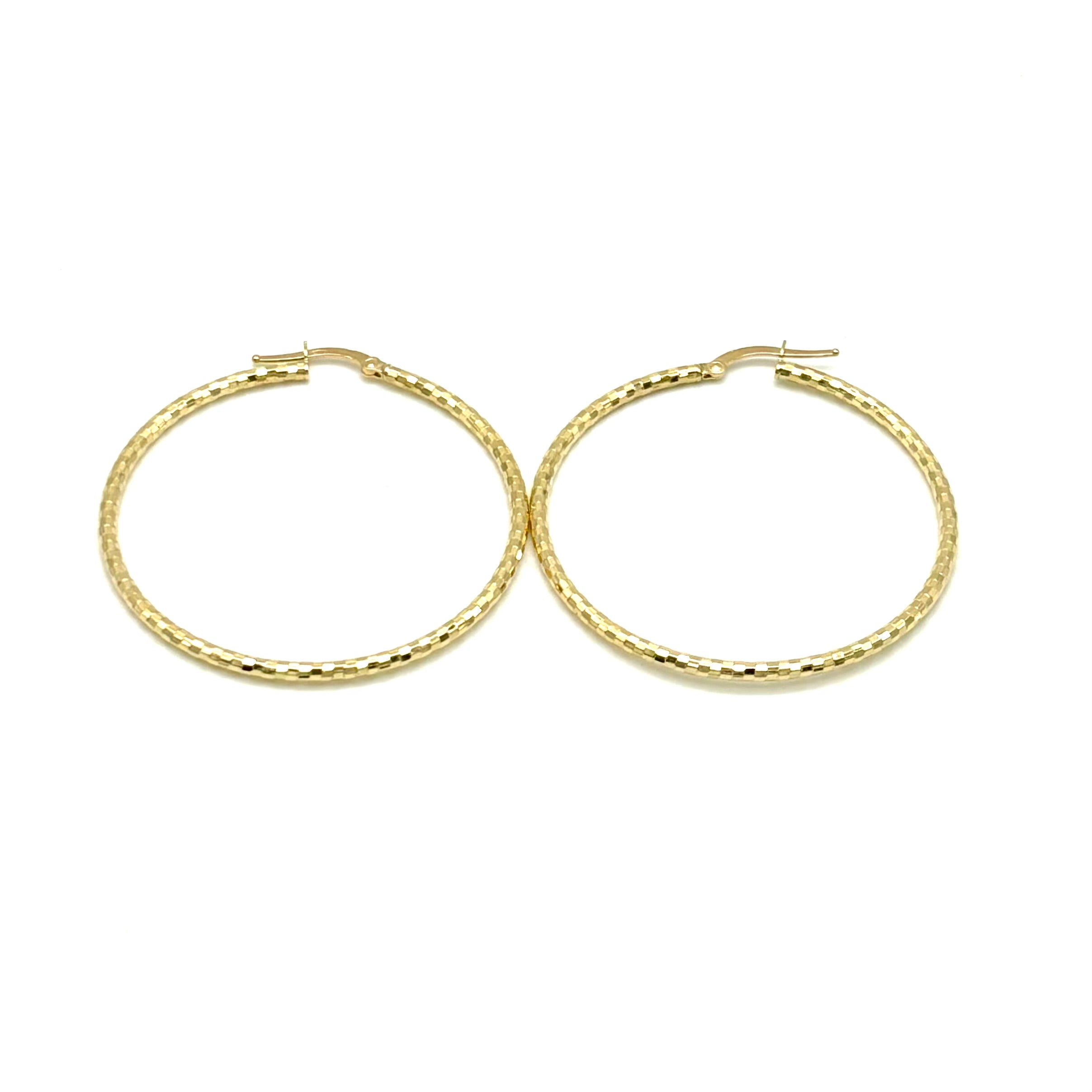 18K GOLD NOVELLA DIAMOND CUT HOOP EARRINGS - HANDMADE IN ITALY