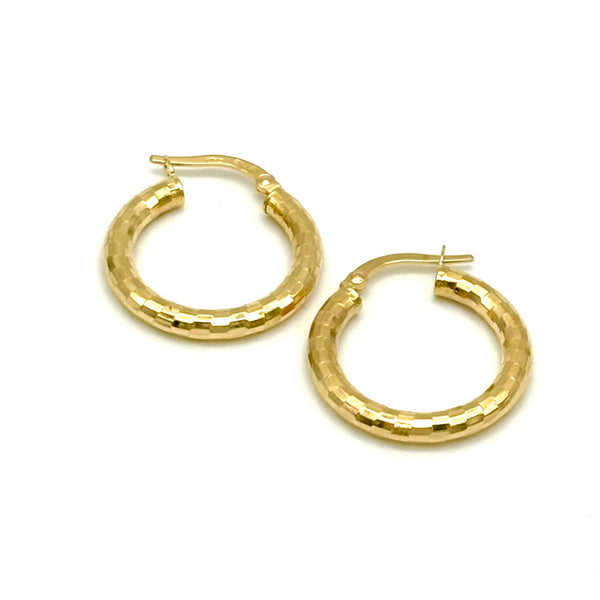 18K GOLD NATASHA DIAMOND CUT HOOP EARRINGS - HANDMADE IN ITALY