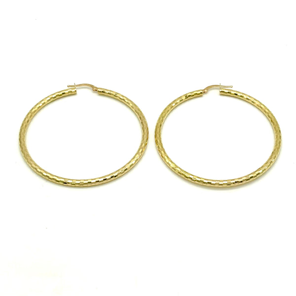 18K GOLD NADIA LARGE DIAMOND CUT HOOP EARRINGS - HANDMADE IN ITALY