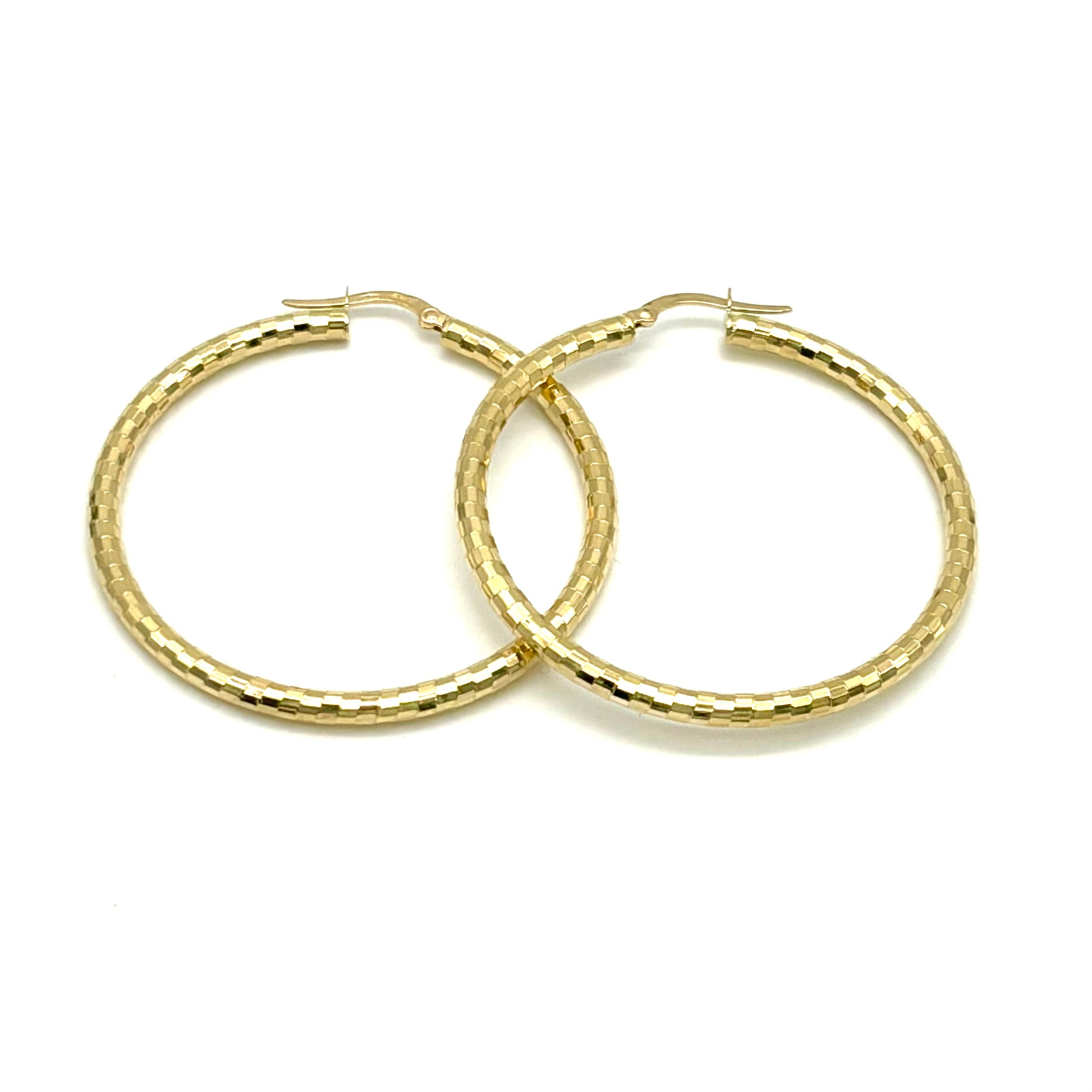 18K GOLD NAILA DIAMOND CUT HOOP EARRINGS - HANDMADE IN ITALY