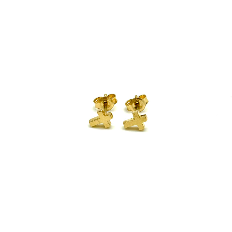 18K GOLD CROSS STUD EARRINGS - HANDMADE IN ITALY