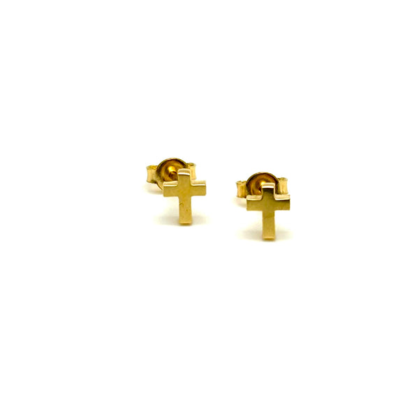 18K GOLD CROSS STUD EARRINGS - HANDMADE IN ITALY