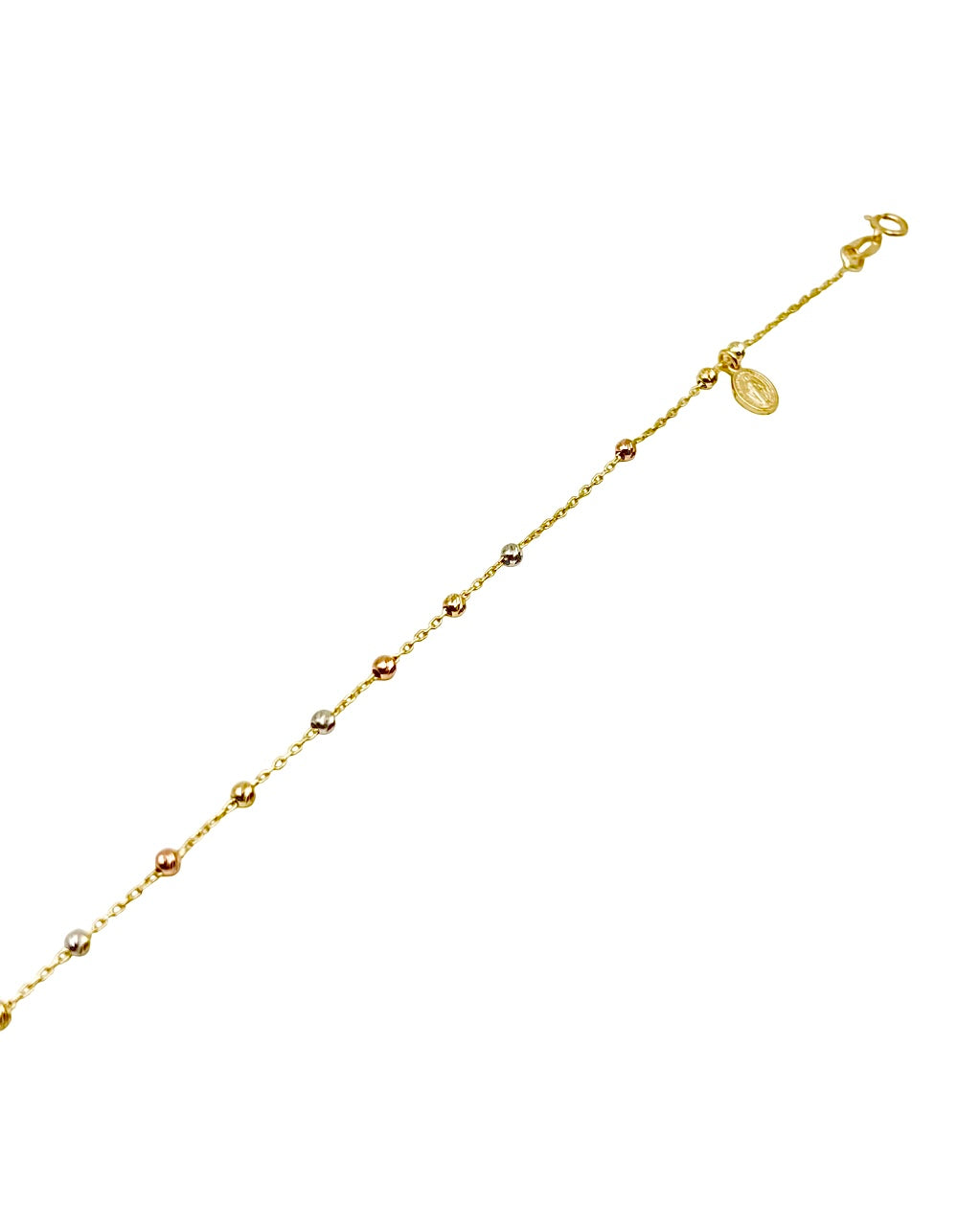 18K TRI-COLOR GOLD BEADED ROSARY BRACELET - HANDMADE IN ITALY
