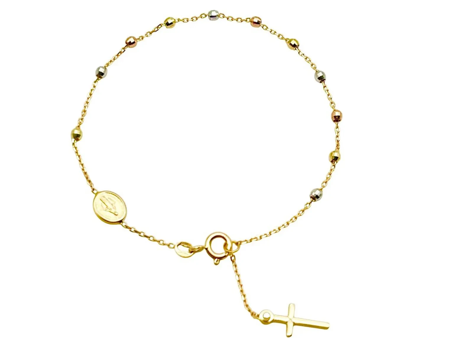 18K TRI-COLOR GOLD BEADED ROSARY BRACELET - HANDMADE IN ITALY
