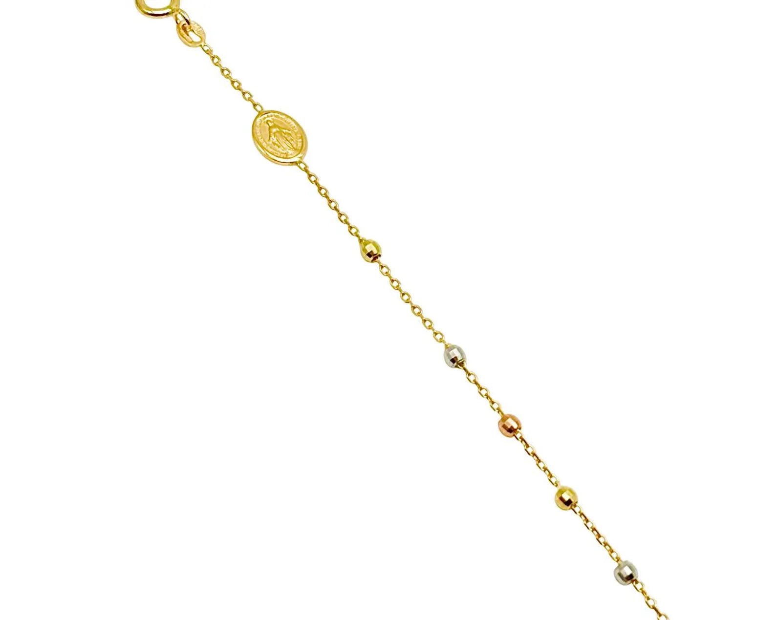 18K TRI-COLOR GOLD BEADED ROSARY BRACELET - HANDMADE IN ITALY