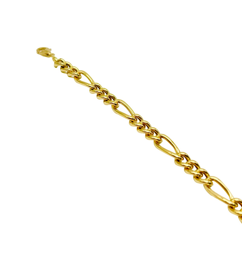 18K GOLD FIGARO LINK CHAIN BRACELET - HANDMADE IN ITALY