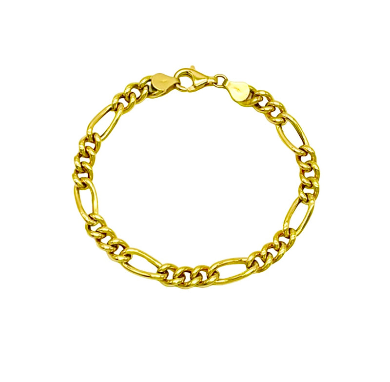 18K GOLD FIGARO LINK CHAIN BRACELET - HANDMADE IN ITALY