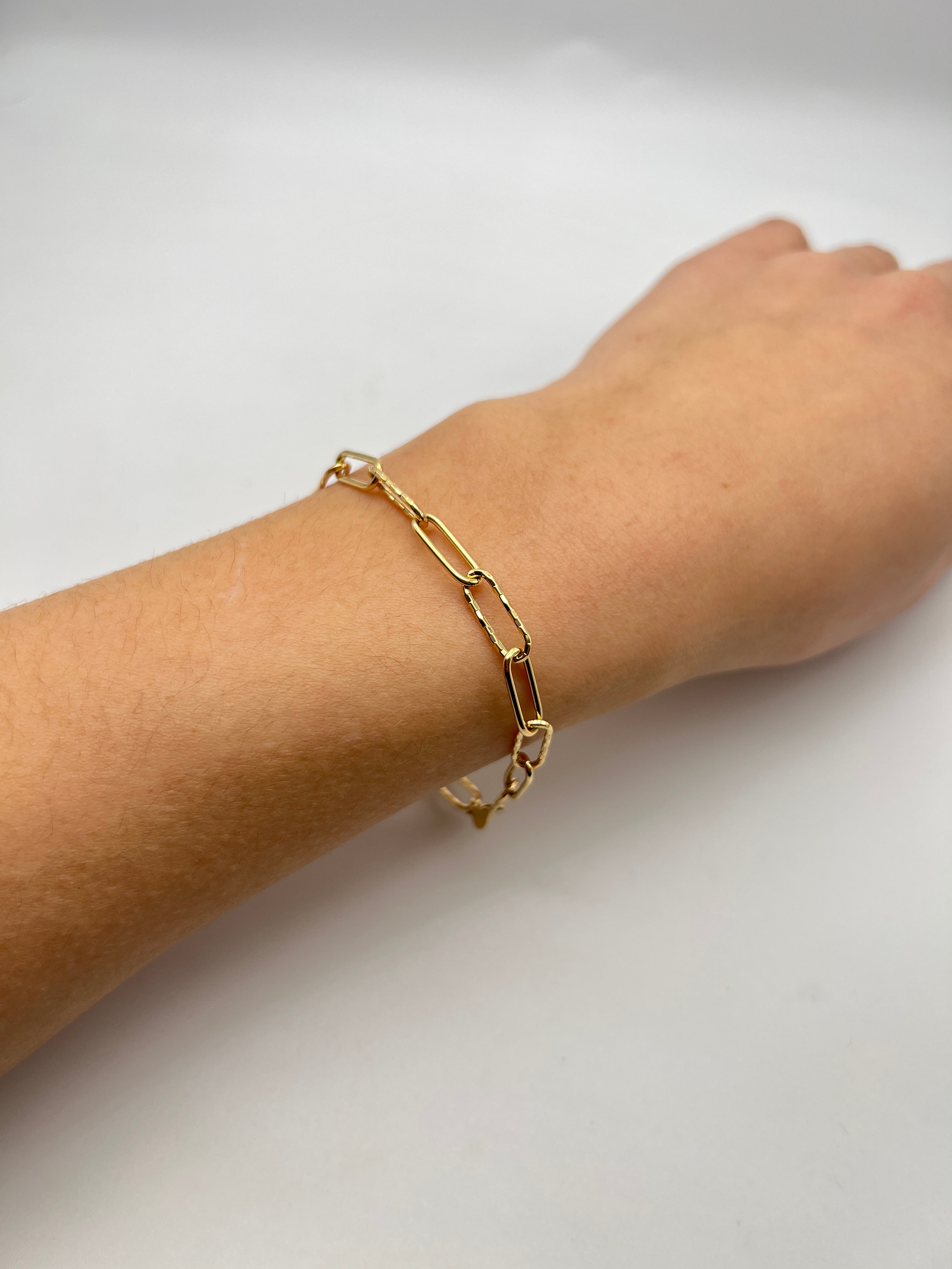 18K GOLD PAPER CLIP CHAIN BRACELET - HANDMADE IN ITALY