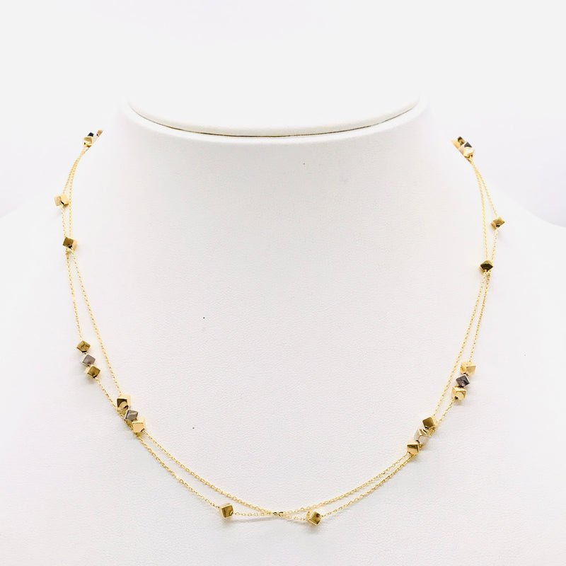 18K GOLD APRIL CUBES LONG NECKLACE - HANDMADE IN ITALY